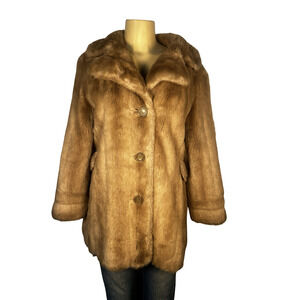 Vintage Mincara Russel Taylor Coat Womens Large Faux Fur 60s Button Up Elegant